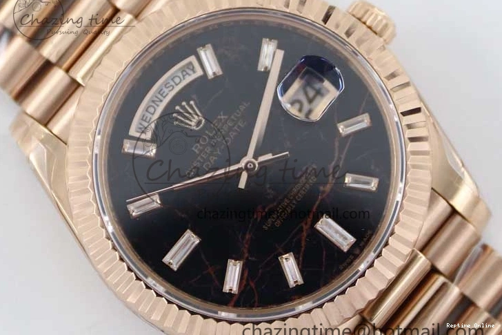 0419 Day Date 40mm RG 904L Steel TWF 1:1 Best Edition Black Crystal Dial on RG Bracelet A MoistureWicking 2349